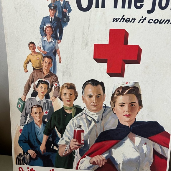 Vintage Red Cross recruiting cardboard sign on the job - Picture 6 of 10